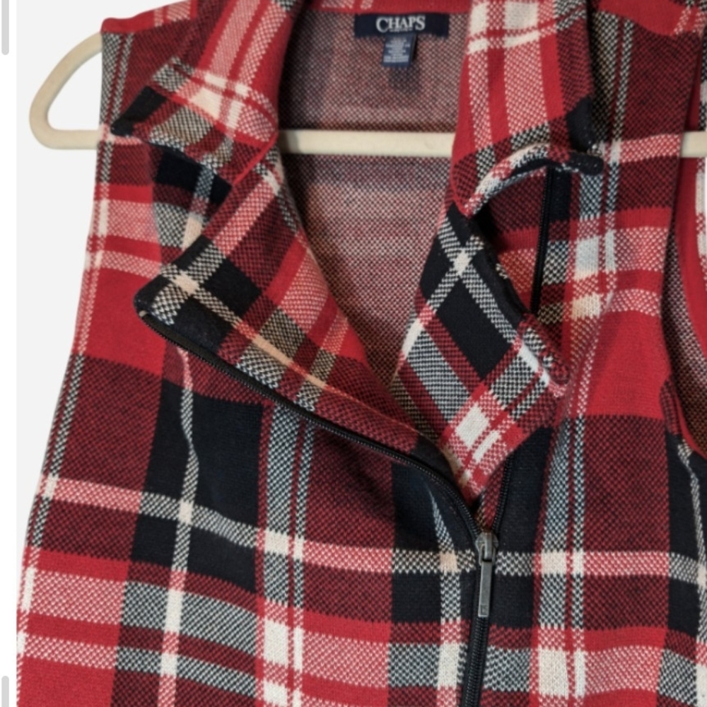 Pre-owned Chaps Red Plaid Sleeveless Vest - Picture 3 of 9